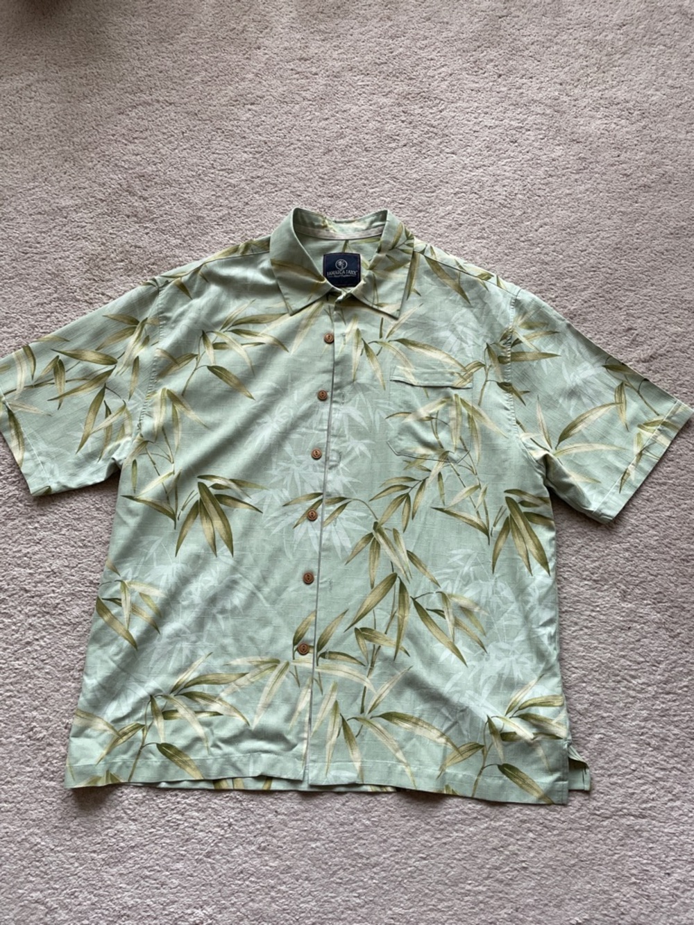 Jamaica Jaxx Light Mint Green Bamboo Print Short Sleeve Button-Down Shirt